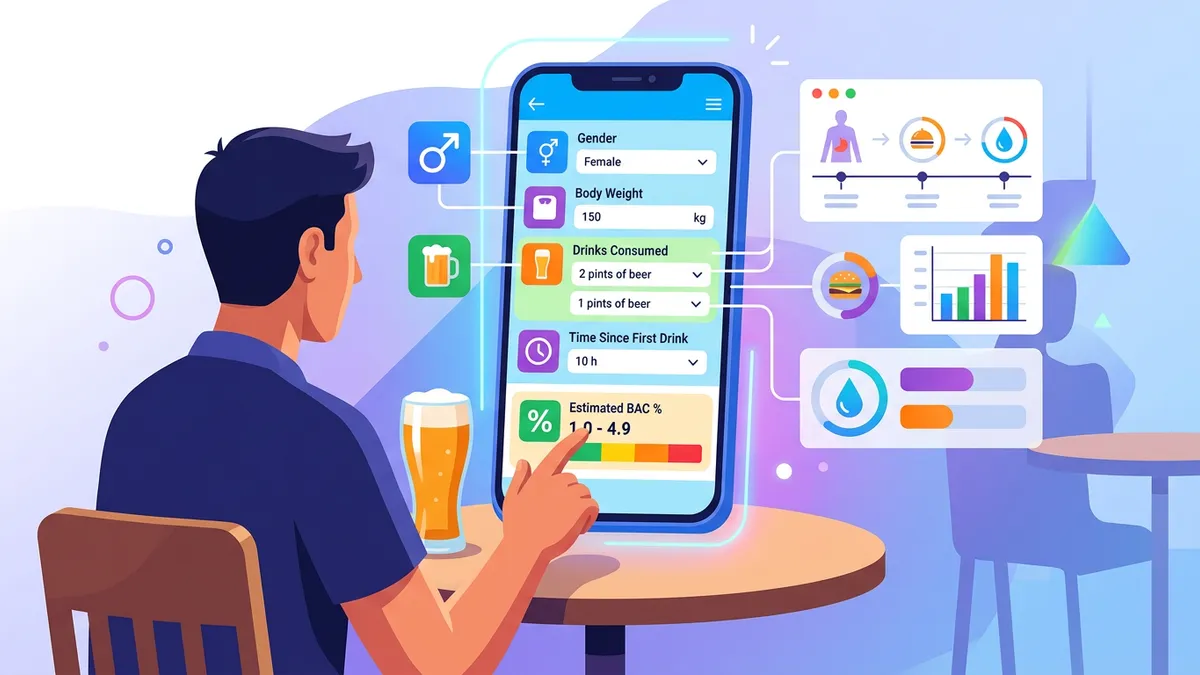 BAC level chart showing impairment stages from 0.02% to 0.40% with symptoms