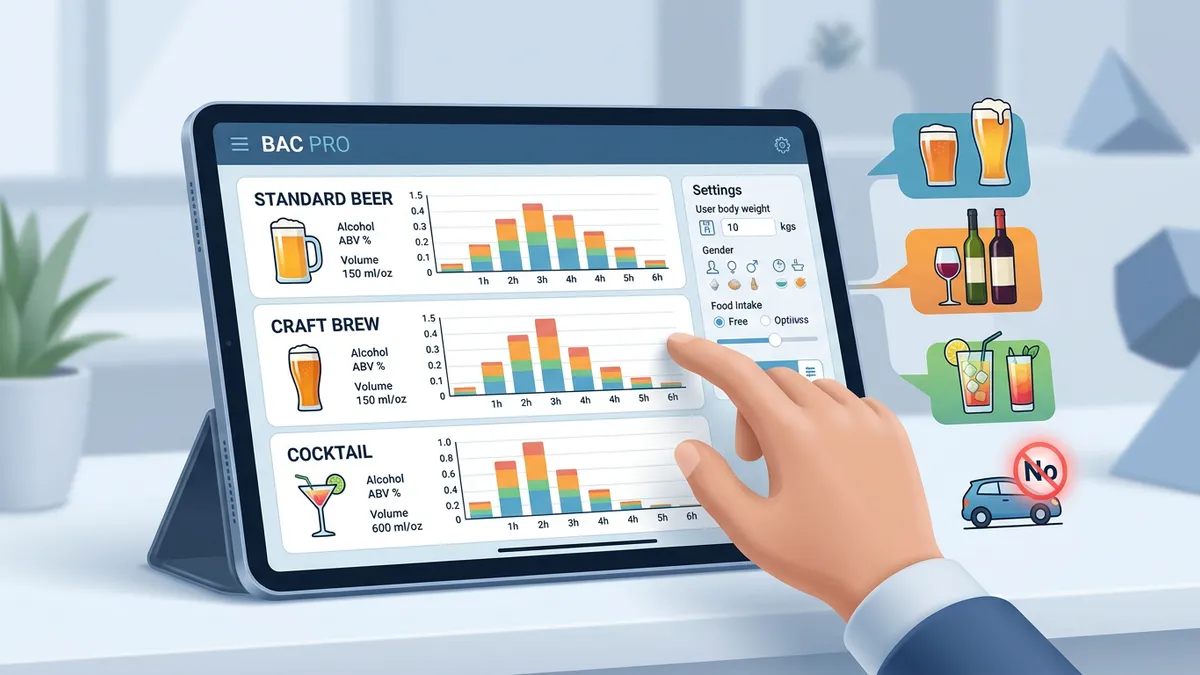 Alcohol metabolism timeline showing BAC decline rate over hours
