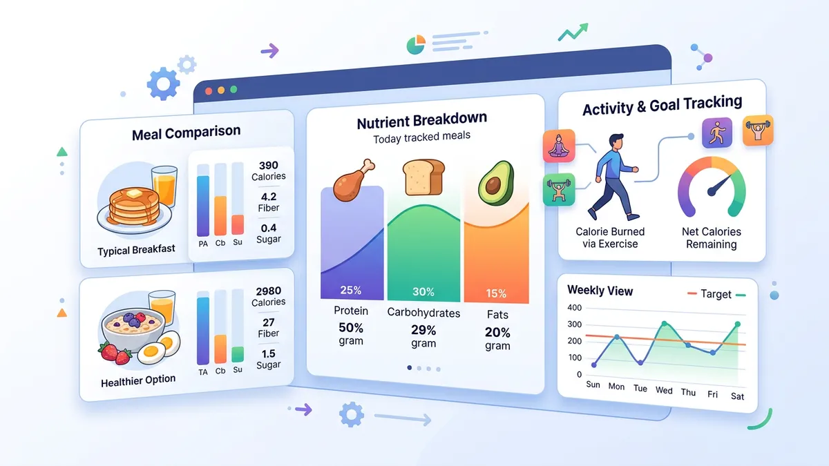 Macronutrient breakdown showing protein, carbs, and fat percentages for different diet goals