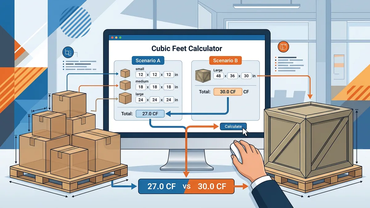 Construction materials volume comparison chart showing cubic feet requirements