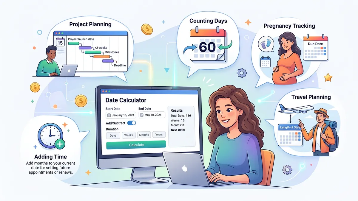 Visual diagram showing how date differences are calculated by breaking spans into years, months, and days