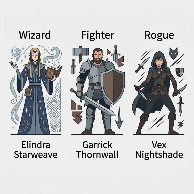 Comparison of D&D class archetype naming styles showing different naming conventions for each class