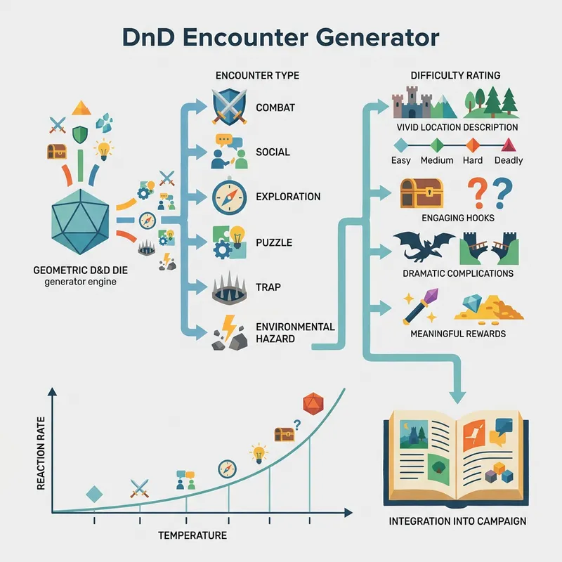 DnD encounter difficulty comparison showing Easy, Medium, Hard, and Deadly tiers with narrative elements