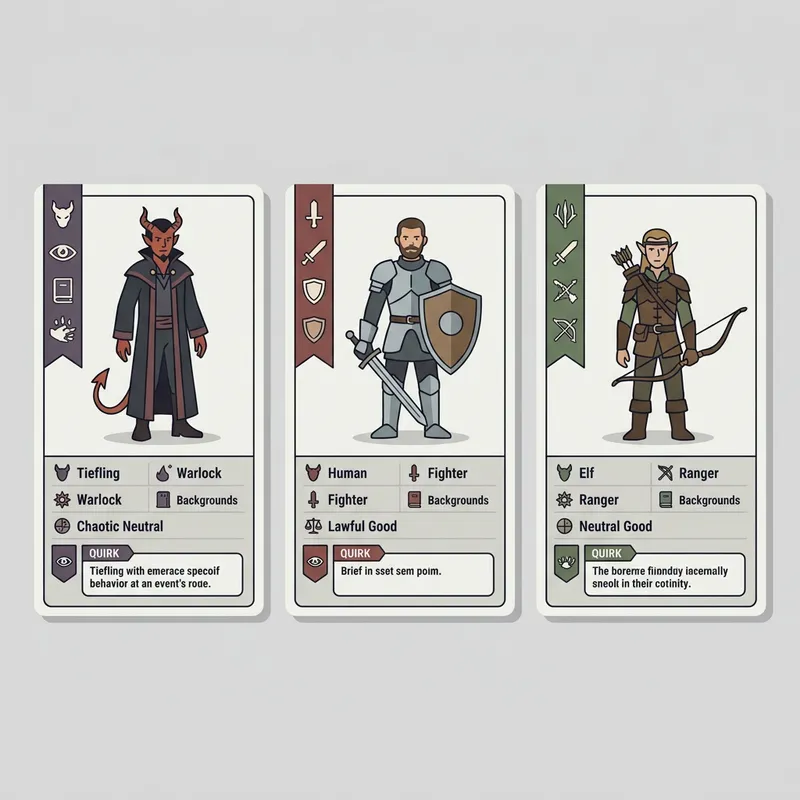 DnD NPC personality comparison showing three NPCs with different voice traits, motivations, and quirks
