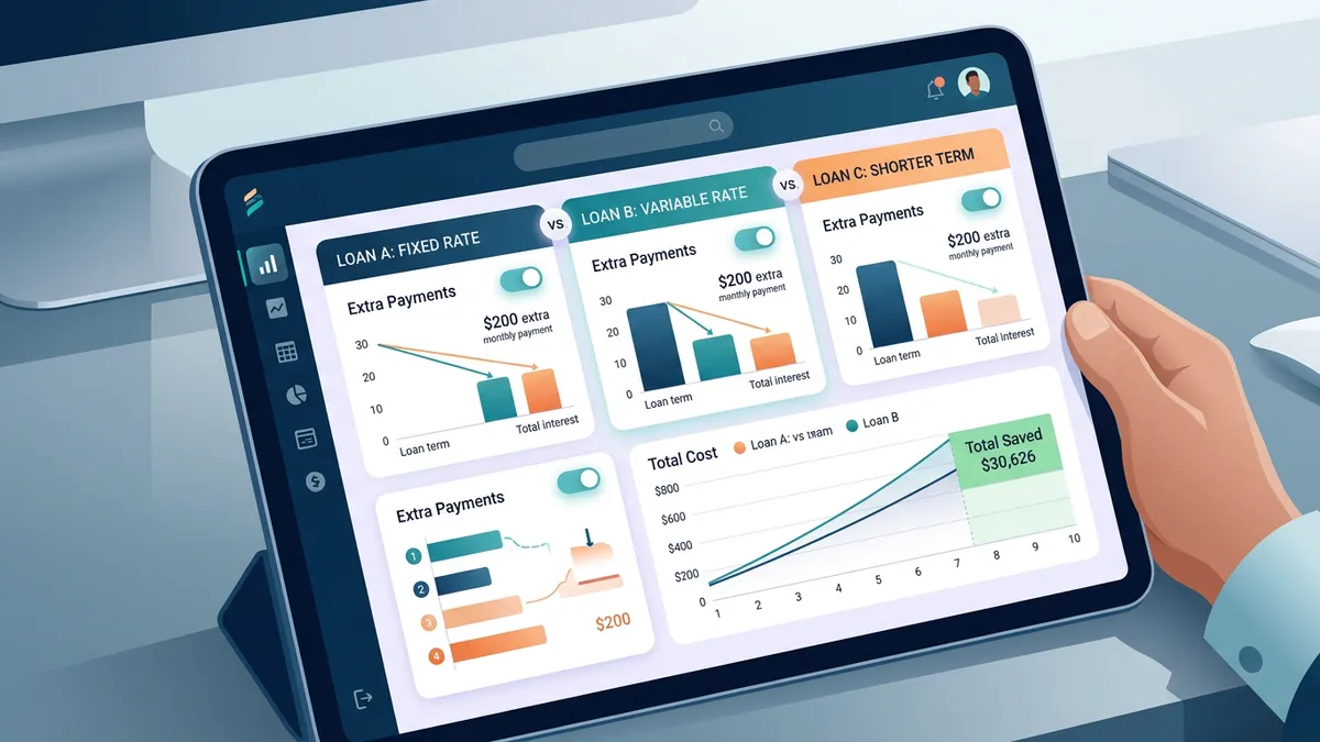 Extra payment impact visualization showing how additional monthly payments reduce total loan cost and duration