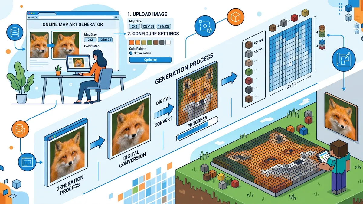 Minecraft Map Art Generator showing original and mapped preview side by side