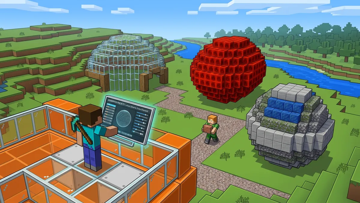 Layer-by-layer strategy for building a Minecraft sphere from bottom to top