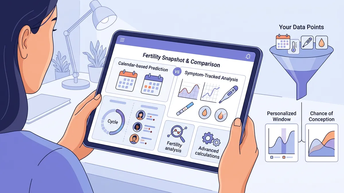Ovulation tracking methods comparison showing OPK, BBT chart, and cervical mucus patterns