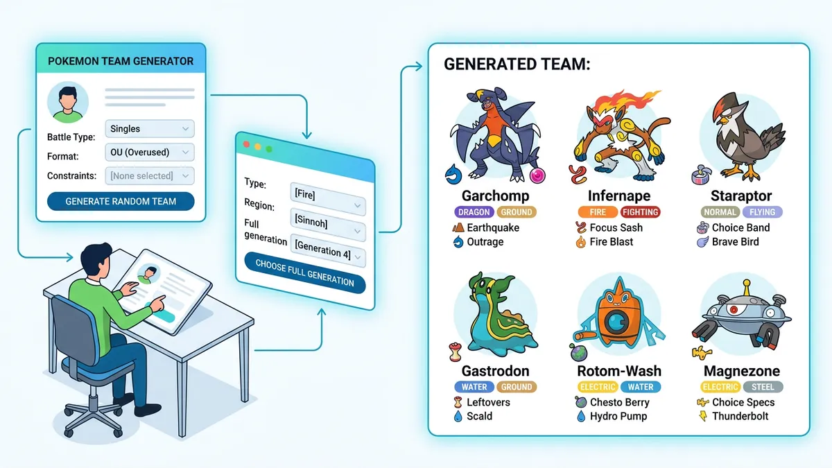 Pokémon Team Generator showing team analysis panel