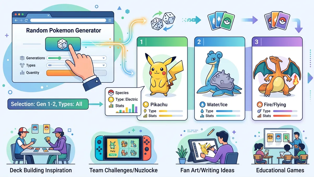 Random Pokémon Generator showing type effectiveness and stats