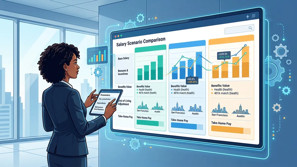Tax deductions breakdown showing FICA, federal taxes, state taxes, and take-home pay percentages