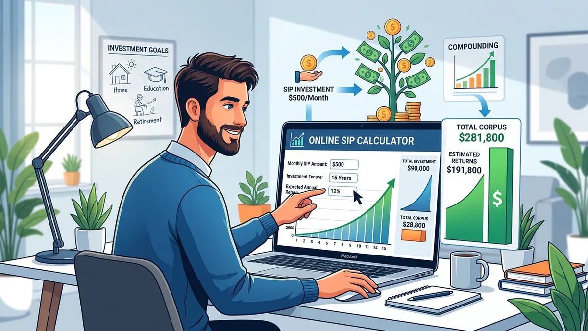 SIP growth projection chart showing compound returns over 10, 20, and 30 years