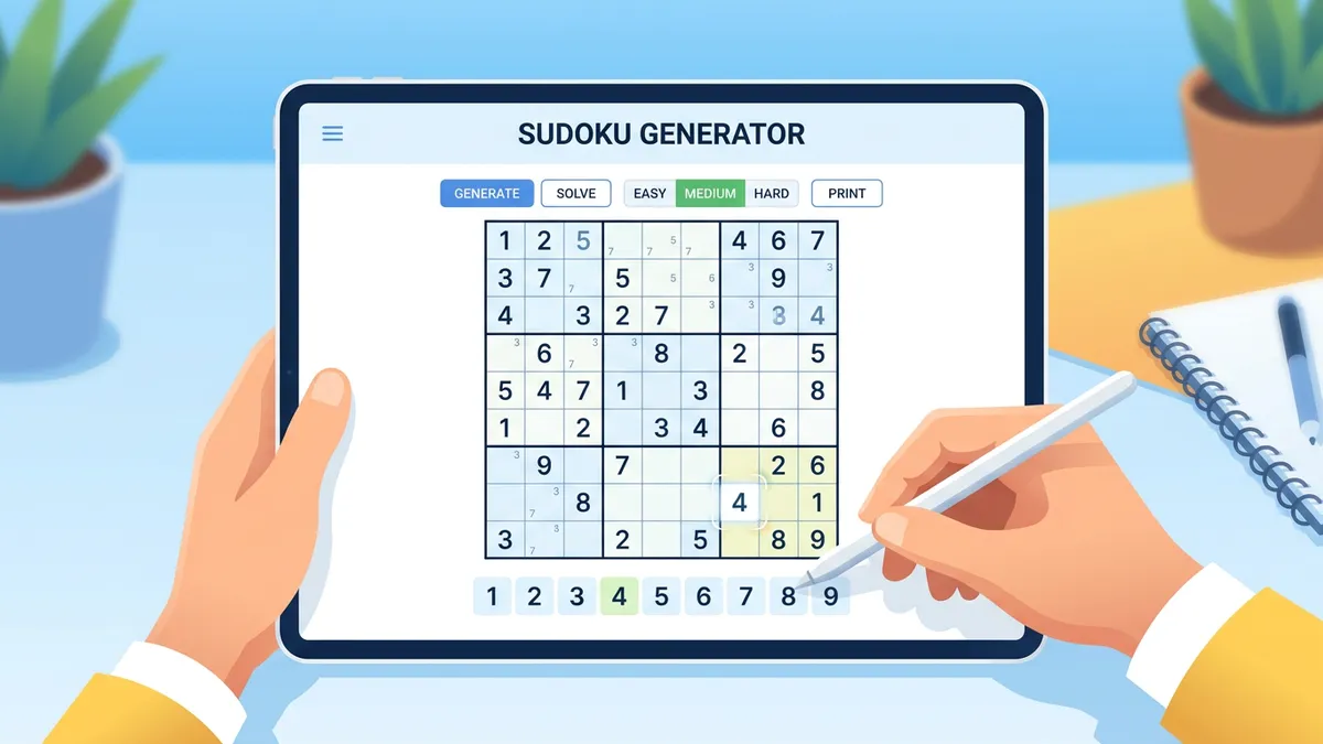 Sudoku Generator showing the difficulty selection panel with 5 levels from Easy to Evil