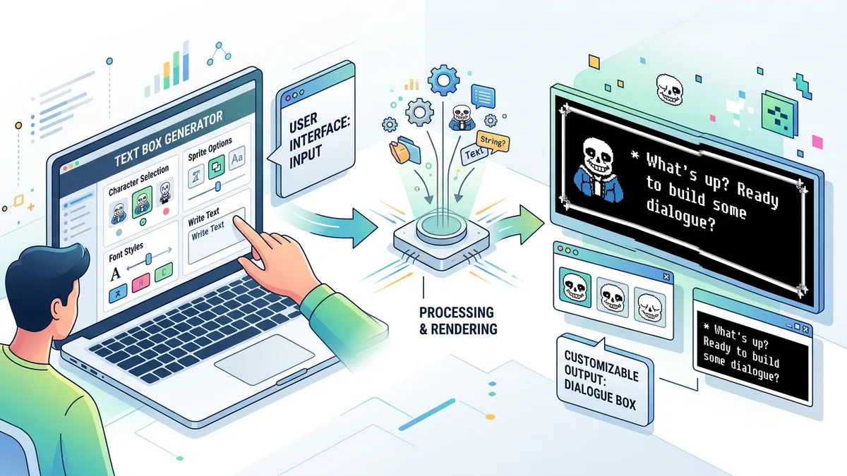 Undertale Text Box Generator showing character selection grid with 23 characters from Undertale and Deltarune