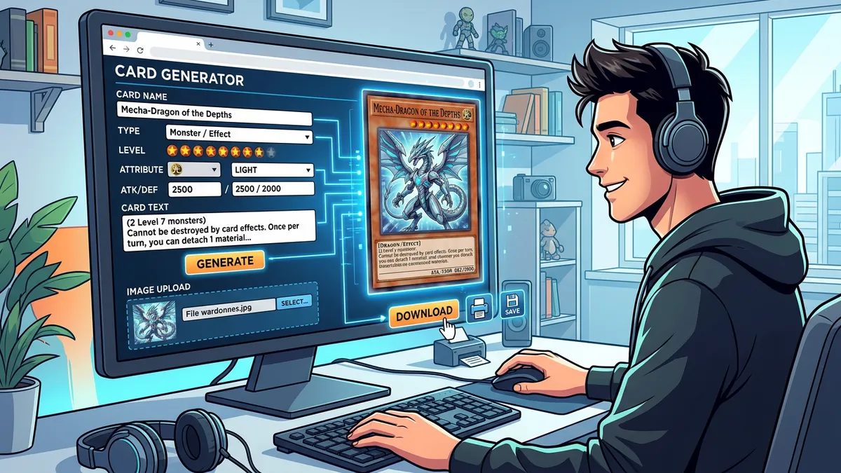 Yu-Gi-Oh card generator interface showing card frame selection and preview